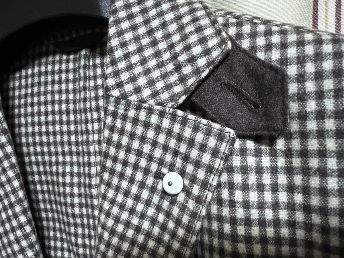 美品 L.B.M.1191 ルビアム ブラウンチェックジャケット Size.48 L相当 フラップボタン 段返り三つボタン エルボーパッチ 秋冬春 イタリア製_画像4