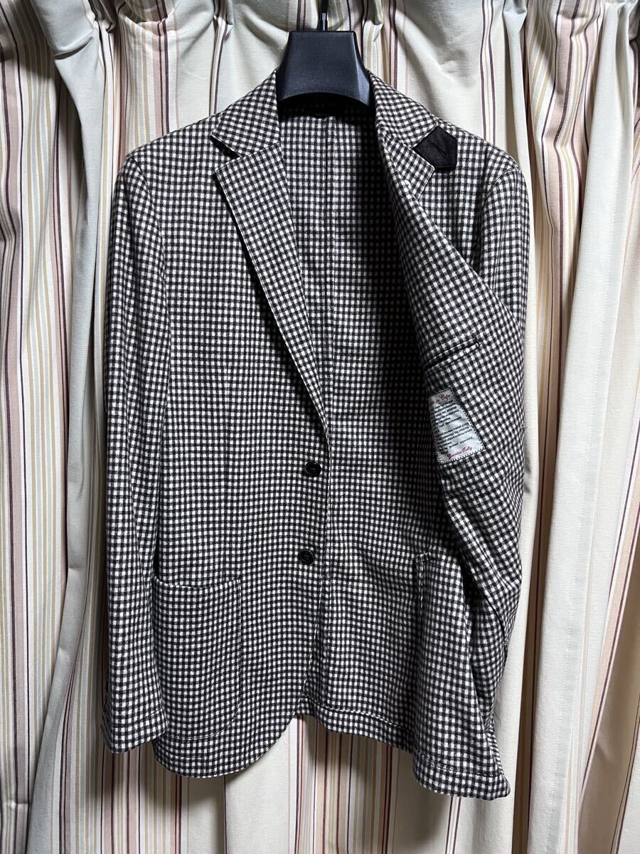 美品 L.B.M.1191 ルビアム ブラウンチェックジャケット Size.48 L相当 フラップボタン 段返り三つボタン エルボーパッチ 秋冬春 イタリア製_画像3