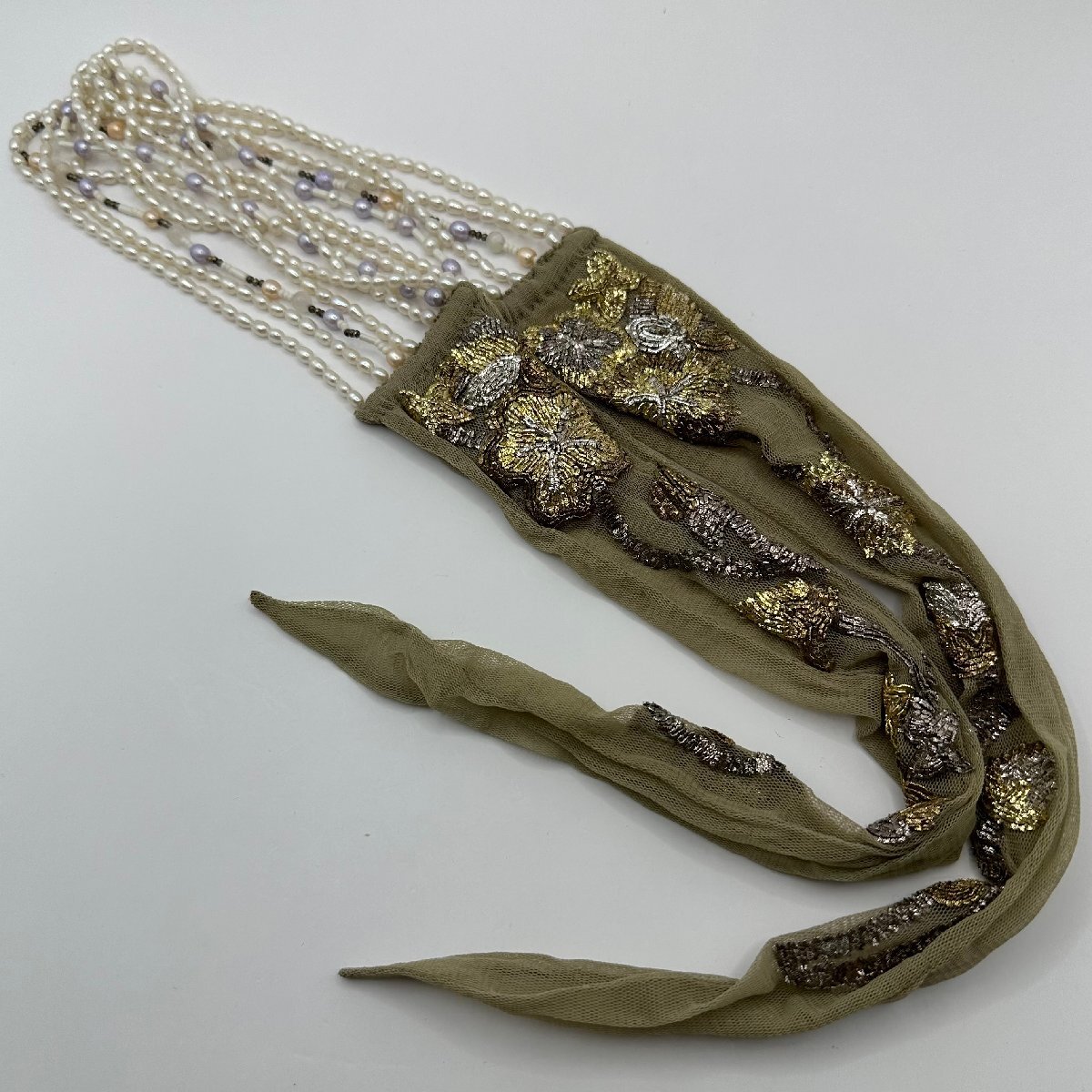 q373 美品 SuperNeedle スーパーニードル 淡水真珠 ネックレス スカーフネックレス チョーカー_画像2