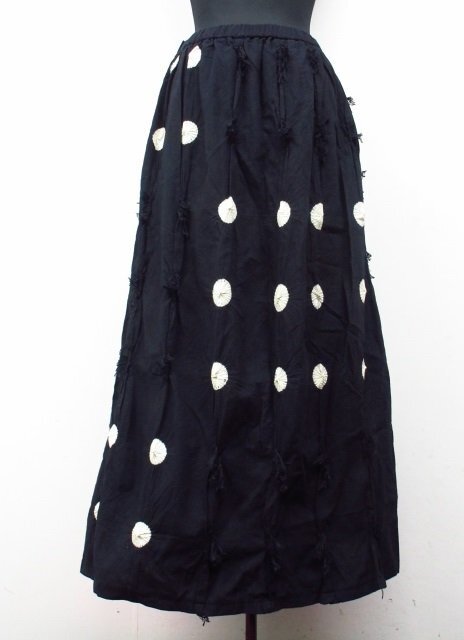 m5259 美品 慈雨 センソユニコ ロングスカート 40 ネイビー×白 ドット柄 水玉 しぼり 綿100% 日本製 裏地あり_画像4