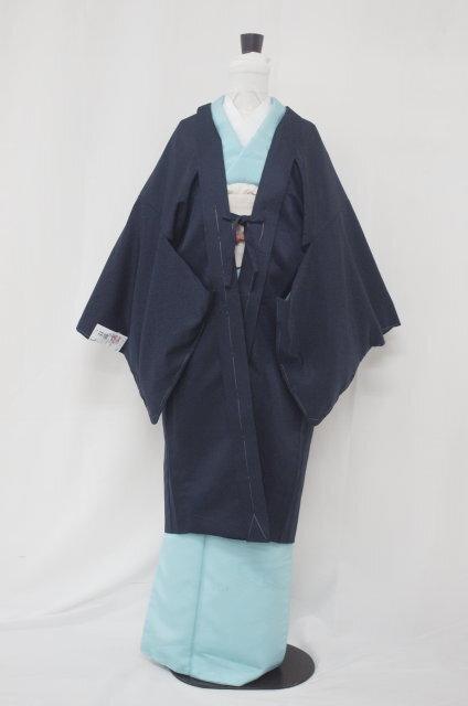 お仕立て上がり　0934　無地　紋意匠　洗える長羽織　紺色　_画像1