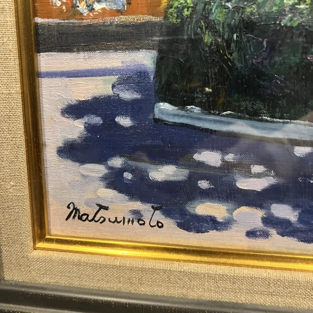 真作 直筆サイン サクレクールの見えるカフェテラス 松本剛一 15号 二科展特選_画像5