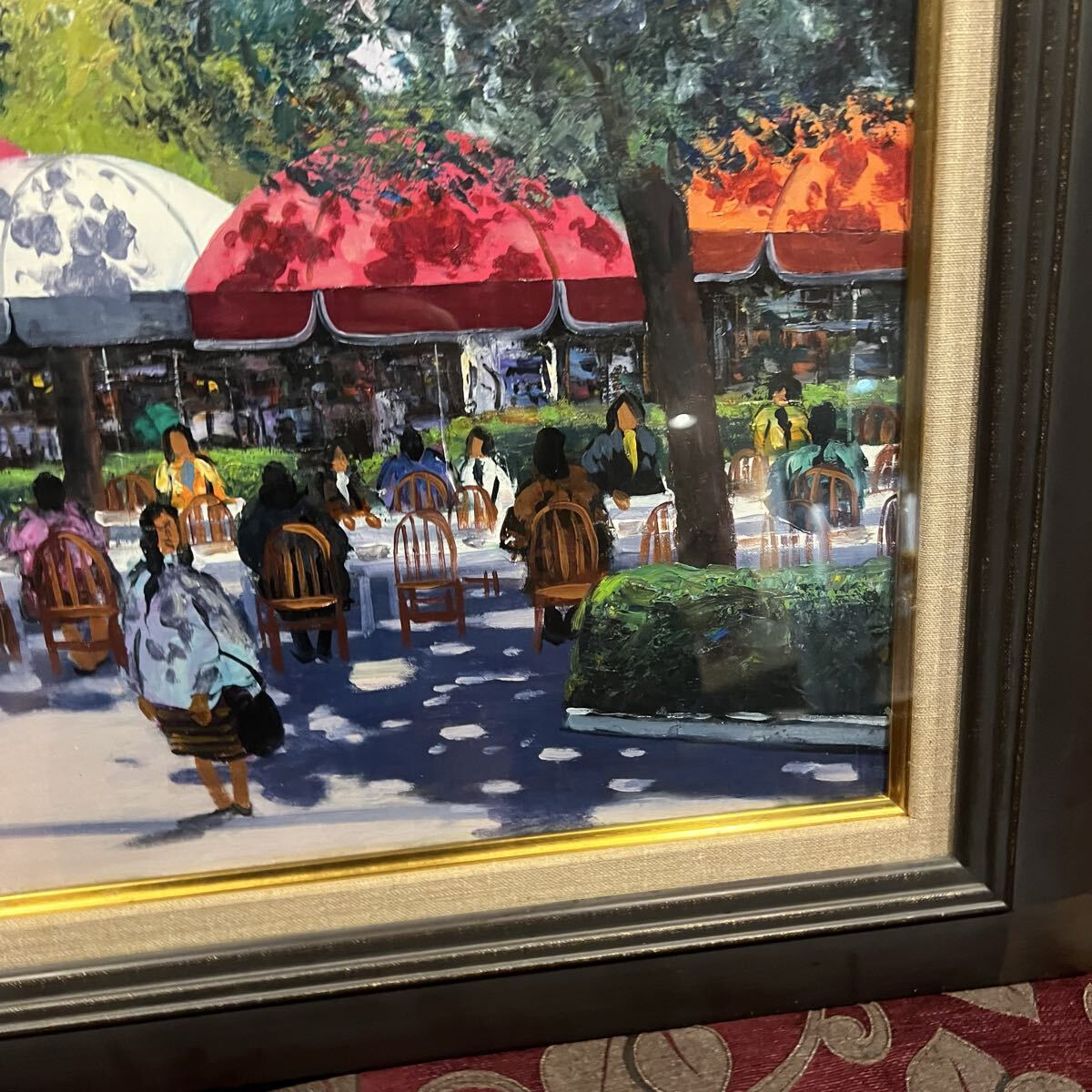 真作 直筆サイン サクレクールの見えるカフェテラス 松本剛一 15号 二科展特選_画像6