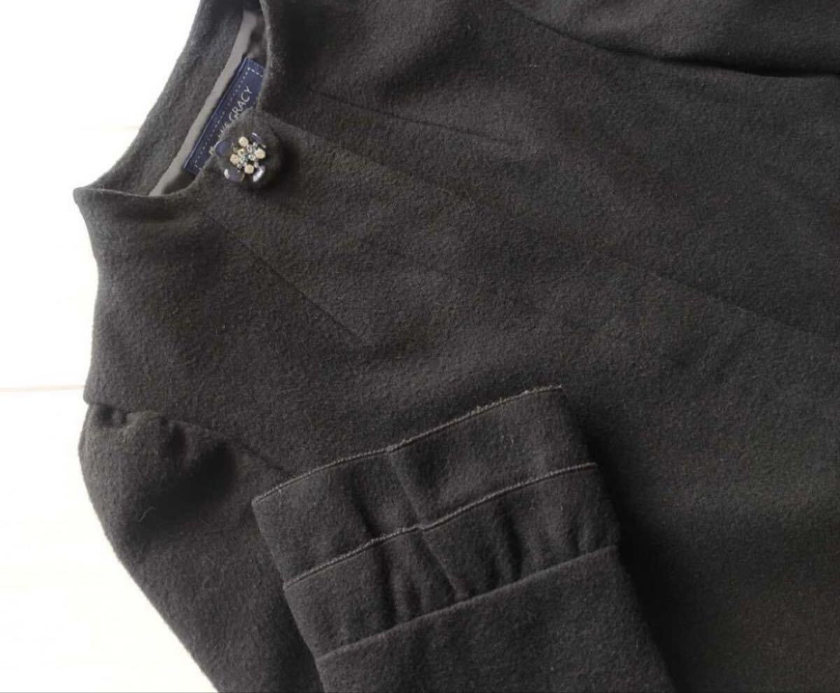 M'S GRACY　エムズグレイシー　ステンカラーコート　フリル　ビジュー　36 黒_画像6