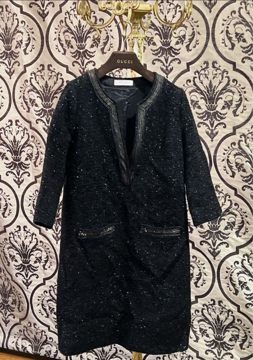 ADORE アドーア 入学式ラメ入りキーネックS. Mの方も厚手ワンピース結婚式_画像1