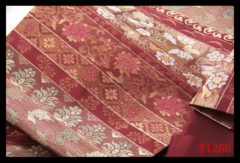 蔵【T1266】厳選逸品　横段名物裂紋　蘇芳色地　気品豊かに　正絹純金糸高級美術名古屋帯　◇検簪着物袋帯和装小物帯締め_画像3