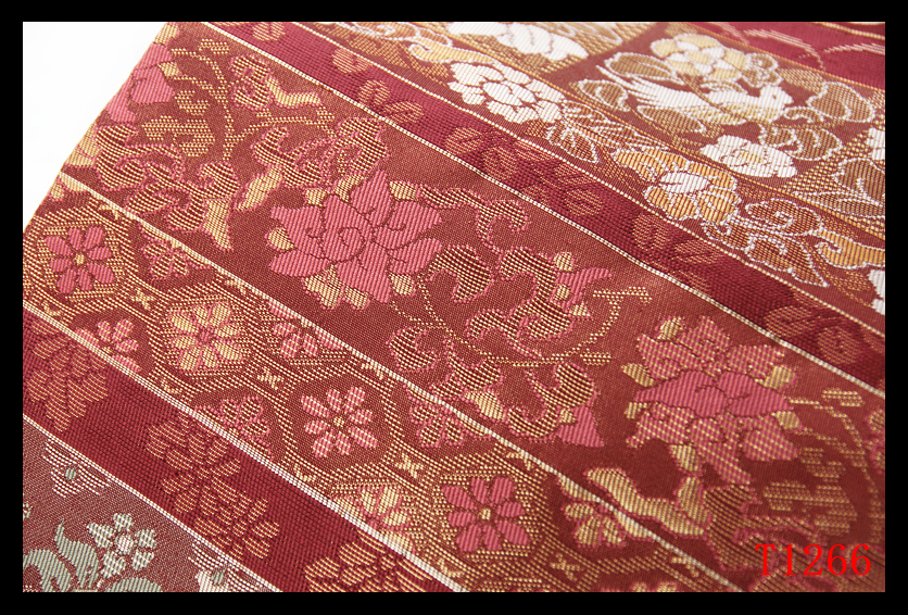 蔵【T1266】厳選逸品　横段名物裂紋　蘇芳色地　気品豊かに　正絹純金糸高級美術名古屋帯　◇検簪着物袋帯和装小物帯締め_画像6