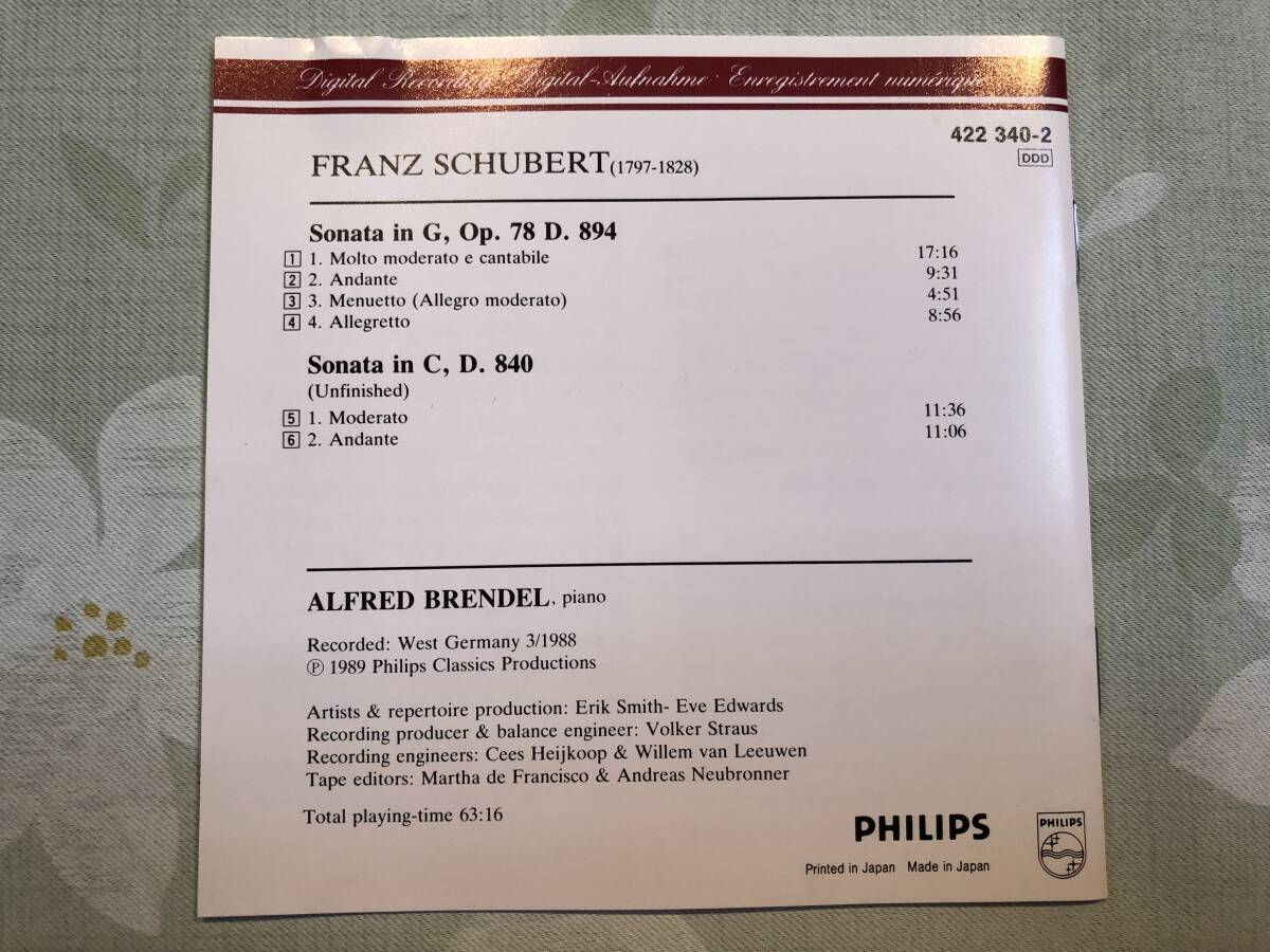 初期盤PHILIPS・PCD-7007☆シューベルト：ピアノ協奏曲第18番《幻想》、第15番《レリーク》☆アルフレッド・ブレンデル（ピアノ）_画像5