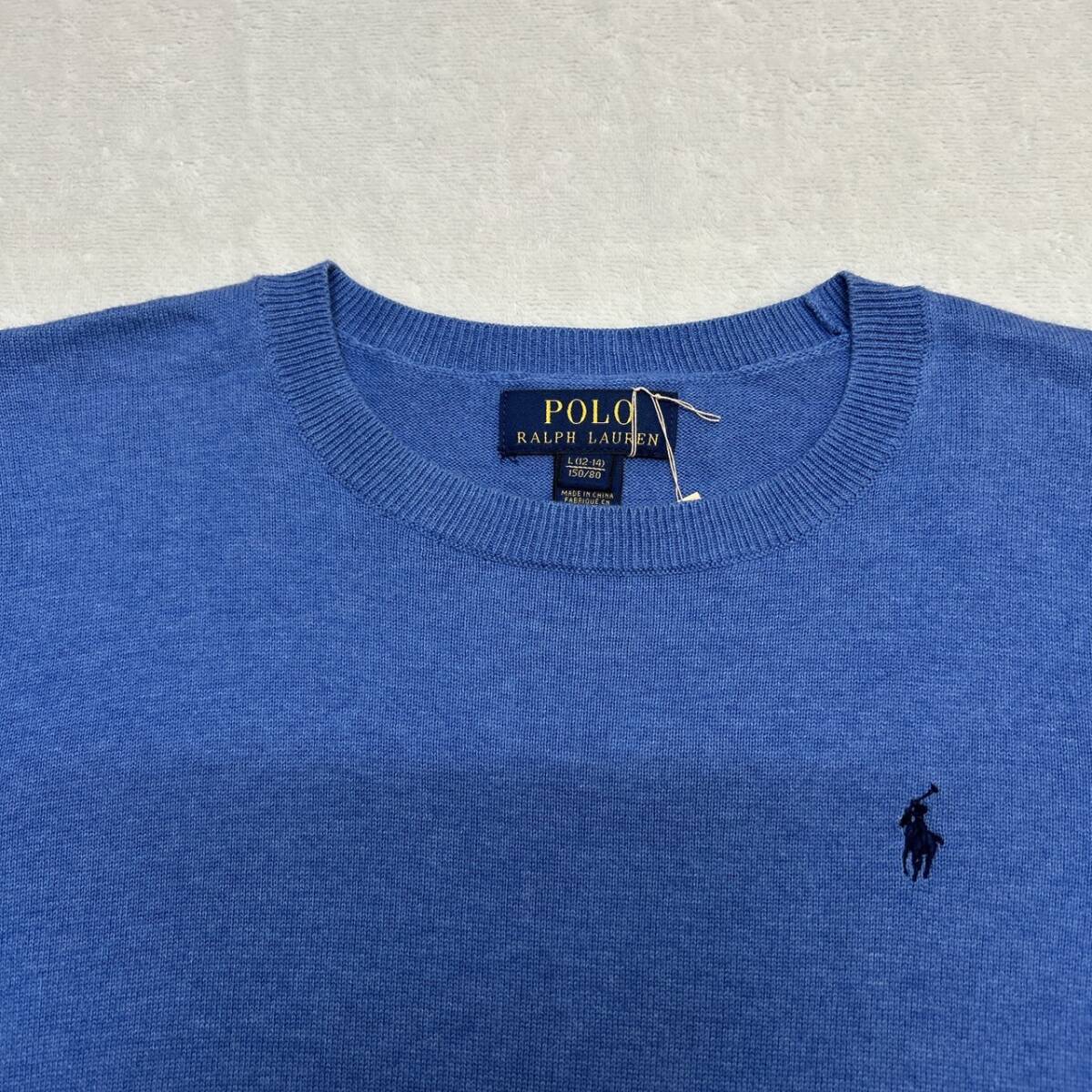 【POLO RALPH LAUREN】ポロラルフローレン レディース ニット L相当 ブルー 刺繍ロゴ_画像2