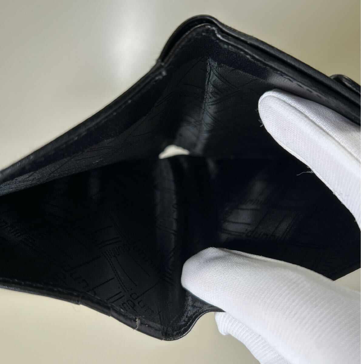 ☆美品☆ ◆dunhill ダンヒル　Wホック 折り財布　ブラック◆　本革　コンパクト　小銭入れ有　ロゴ金具　イタリア製 【送料無料】1112_画像7