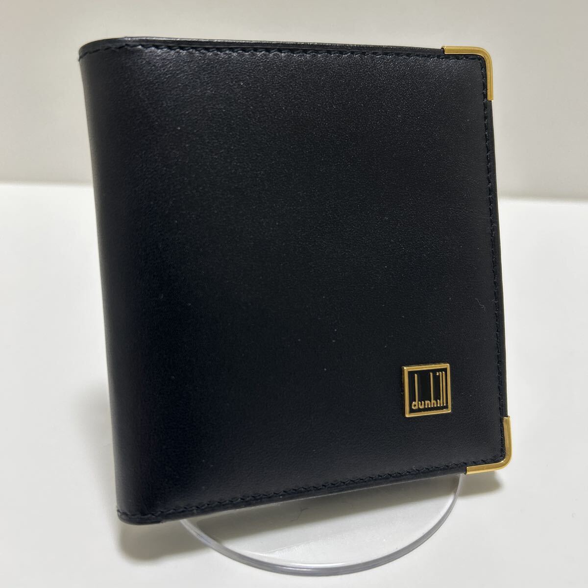 ☆美品☆ ◆dunhill ダンヒル　Wホック 折り財布　ブラック◆　本革　コンパクト　小銭入れ有　ロゴ金具　イタリア製 【送料無料】1112_画像1
