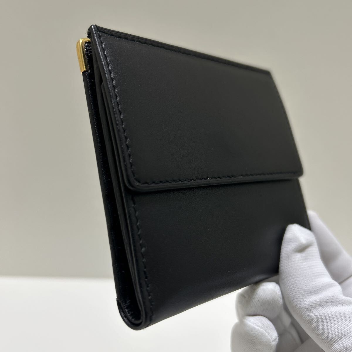 ☆美品☆ ◆dunhill ダンヒル　Wホック 折り財布　ブラック◆　本革　コンパクト　小銭入れ有　ロゴ金具　イタリア製 【送料無料】1112_画像4