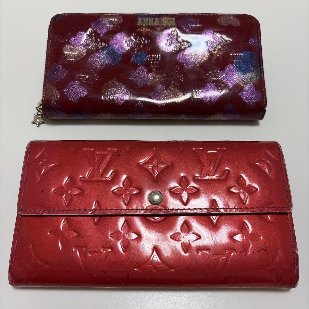 LOUIS VUITTON ルイヴィトン ＆ ANNA SUI エナメル 長財布 レッド系 2