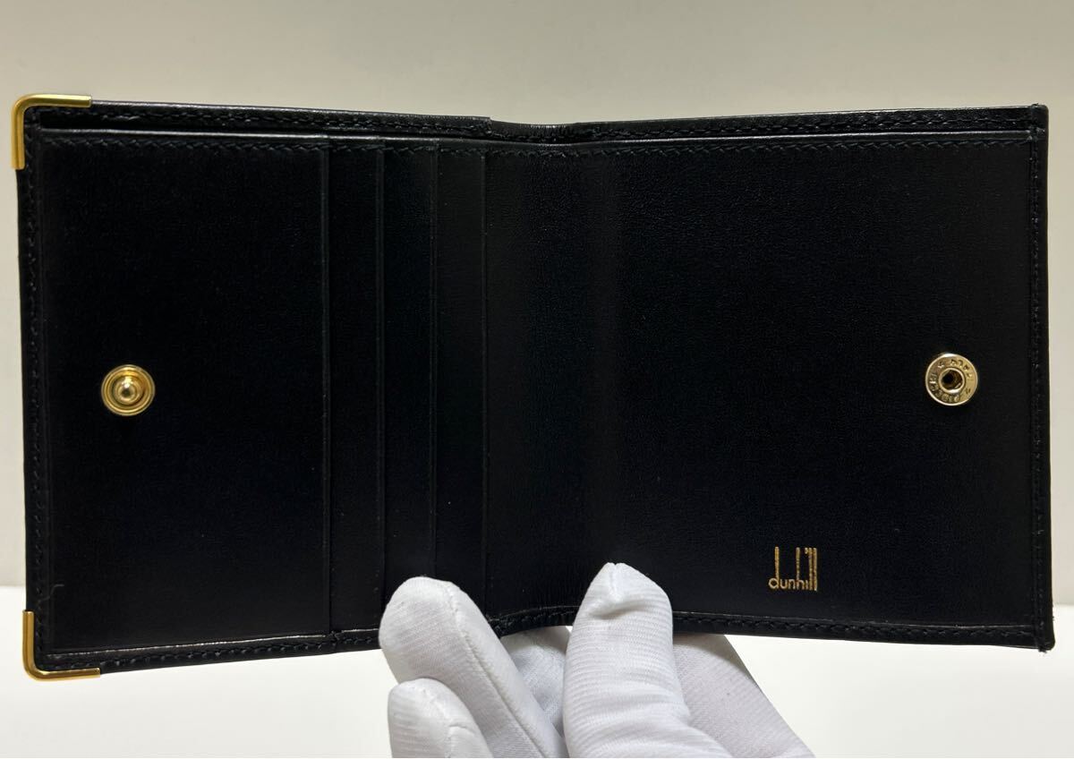 ☆美品☆ ◆dunhill ダンヒル　Wホック 折り財布　ブラック◆　本革　コンパクト　小銭入れ有　ロゴ金具　イタリア製 【送料無料】1112_画像5
