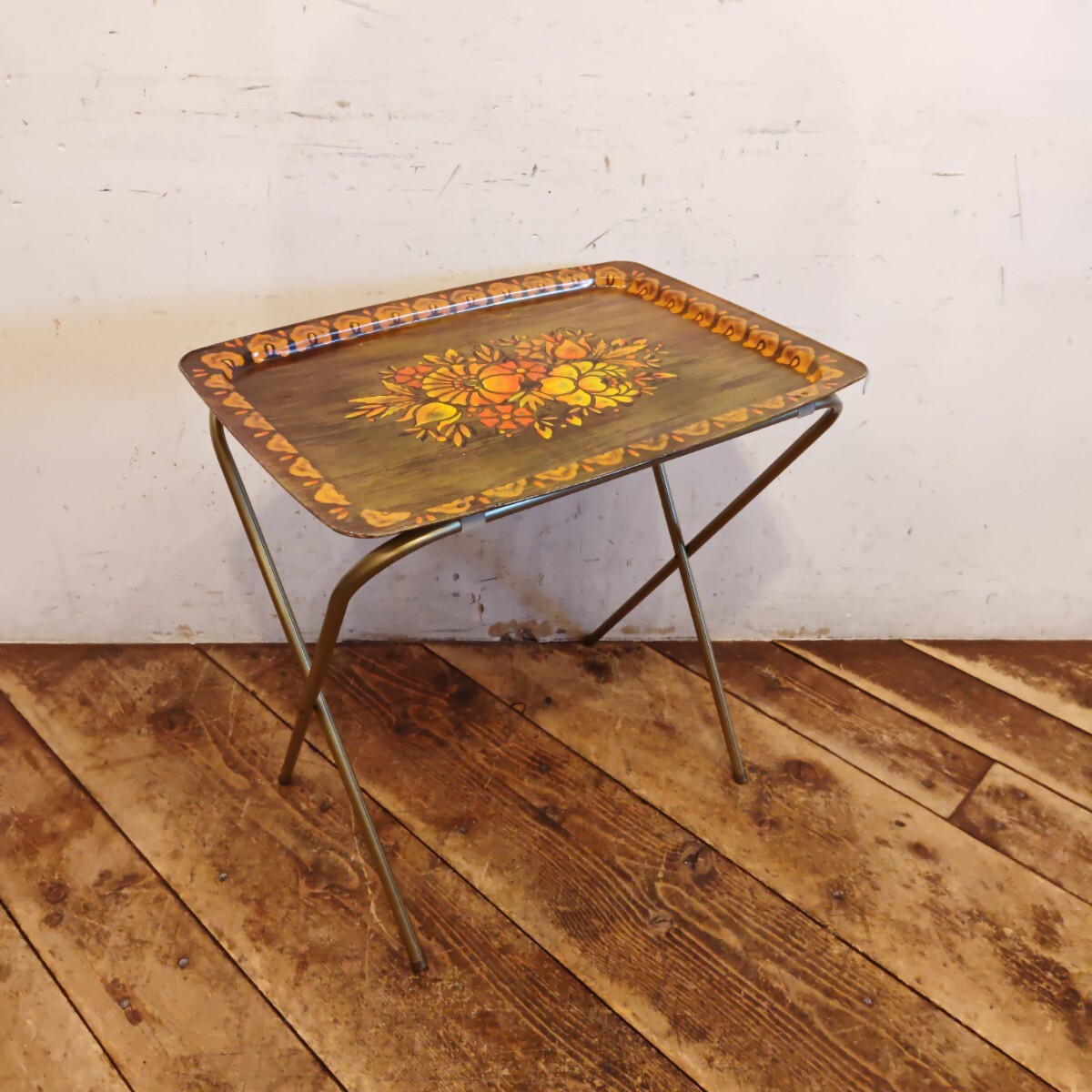 USビンテージ フォールディングテーブル トレイ A/アメリカ ミッドセンチュリー レトロ 折りたたみテーブル サイドテーブル 花台_画像1
