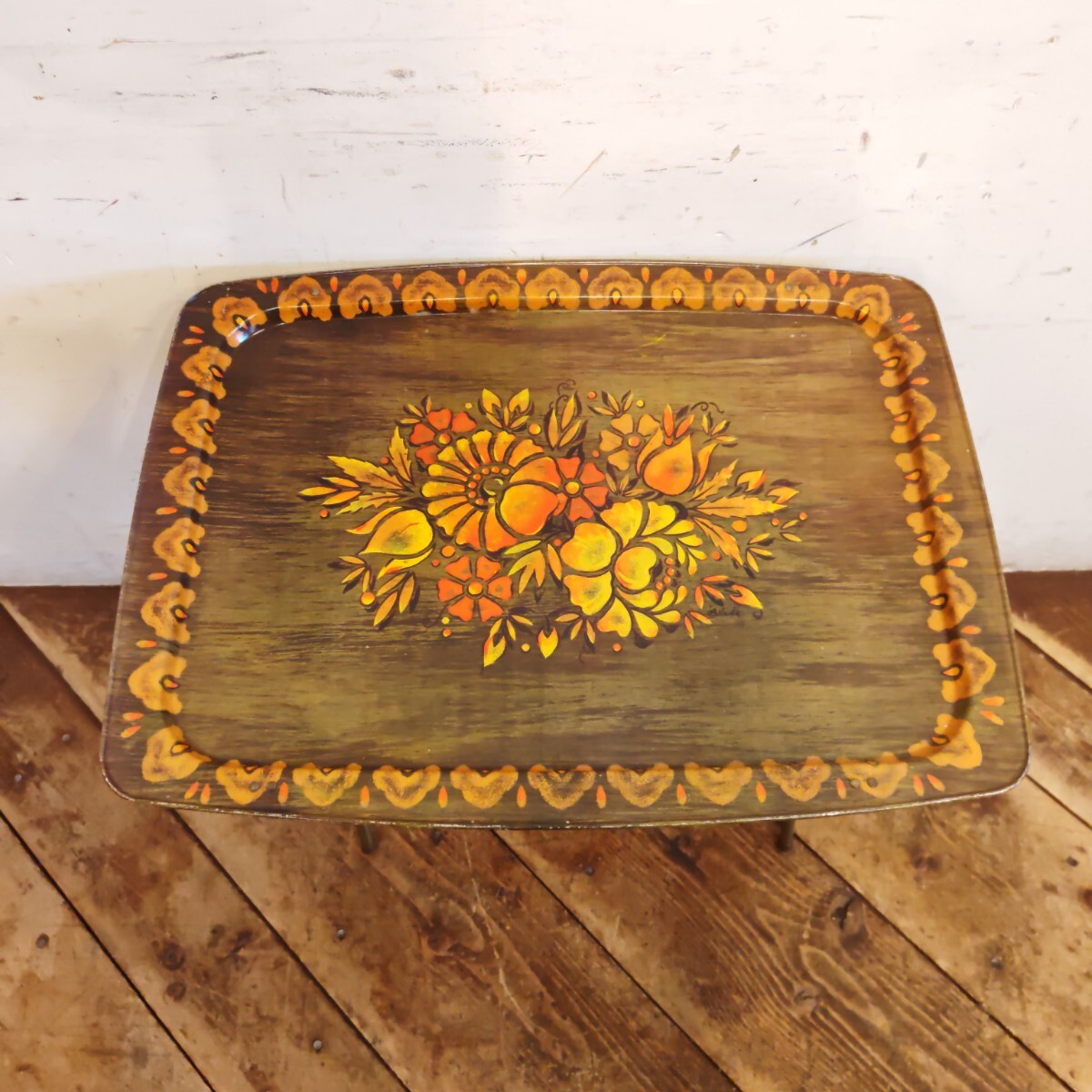 USビンテージ フォールディングテーブル トレイ A/アメリカ ミッドセンチュリー レトロ 折りたたみテーブル サイドテーブル 花台_画像3