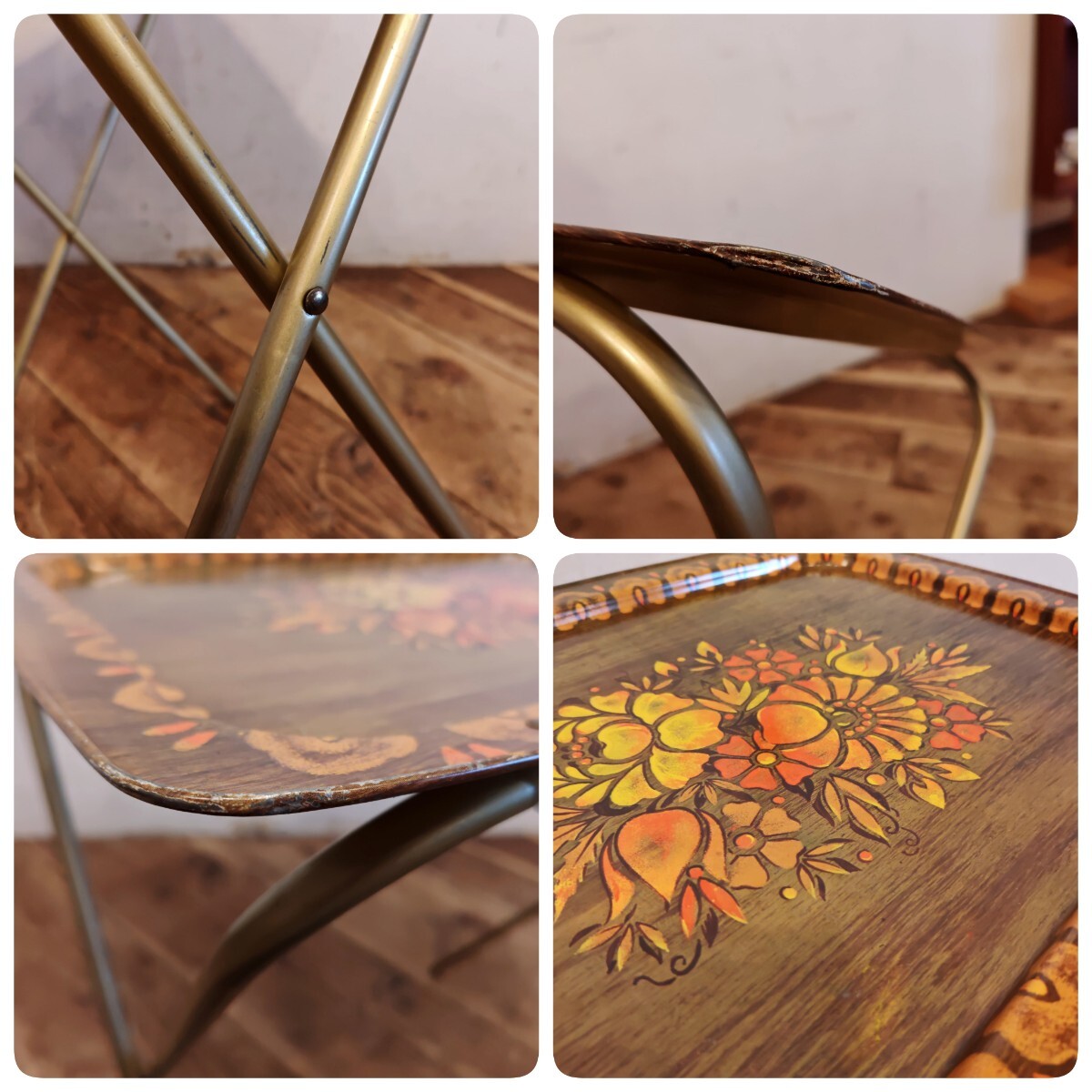 USビンテージ フォールディングテーブル トレイ A/アメリカ ミッドセンチュリー レトロ 折りたたみテーブル サイドテーブル 花台_画像8