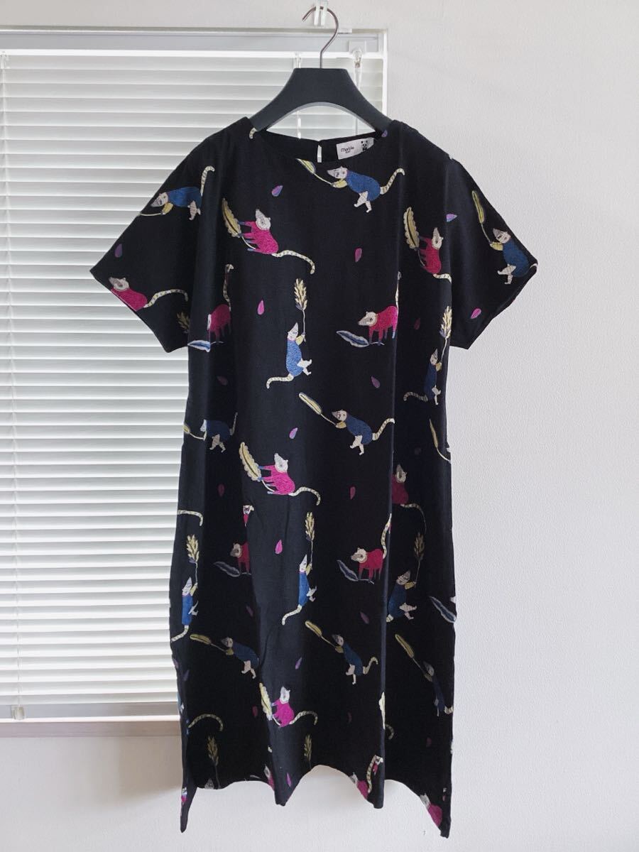【Marble SUD mannine】マーブルシュッド　Manri Kishimoto　ハナグマ刺繍　ワンピース　ブラック　黒　定価26400円_画像1