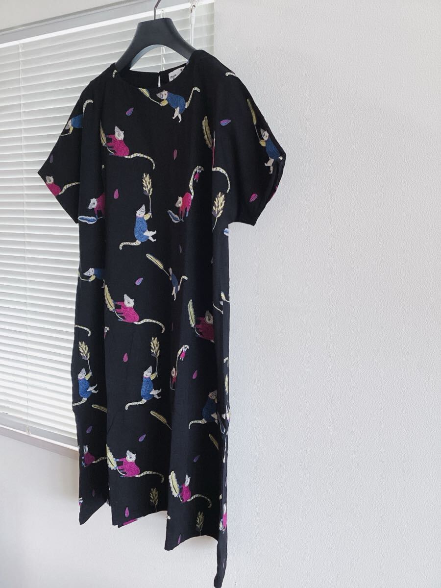 【Marble SUD mannine】マーブルシュッド　Manri Kishimoto　ハナグマ刺繍　ワンピース　ブラック　黒　定価26400円_画像2
