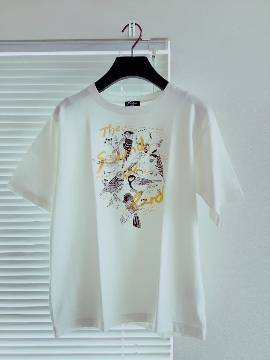 【Marble SUD】マーブルシュッド　シマエナガ　野鳥　鳥柄　Tシャツ　ホワイト　白　定価7480円_画像2