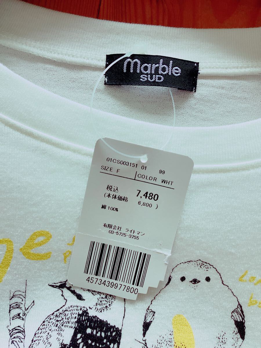 【Marble SUD】マーブルシュッド　シマエナガ　野鳥　鳥柄　Tシャツ　ホワイト　白　定価7480円_画像7