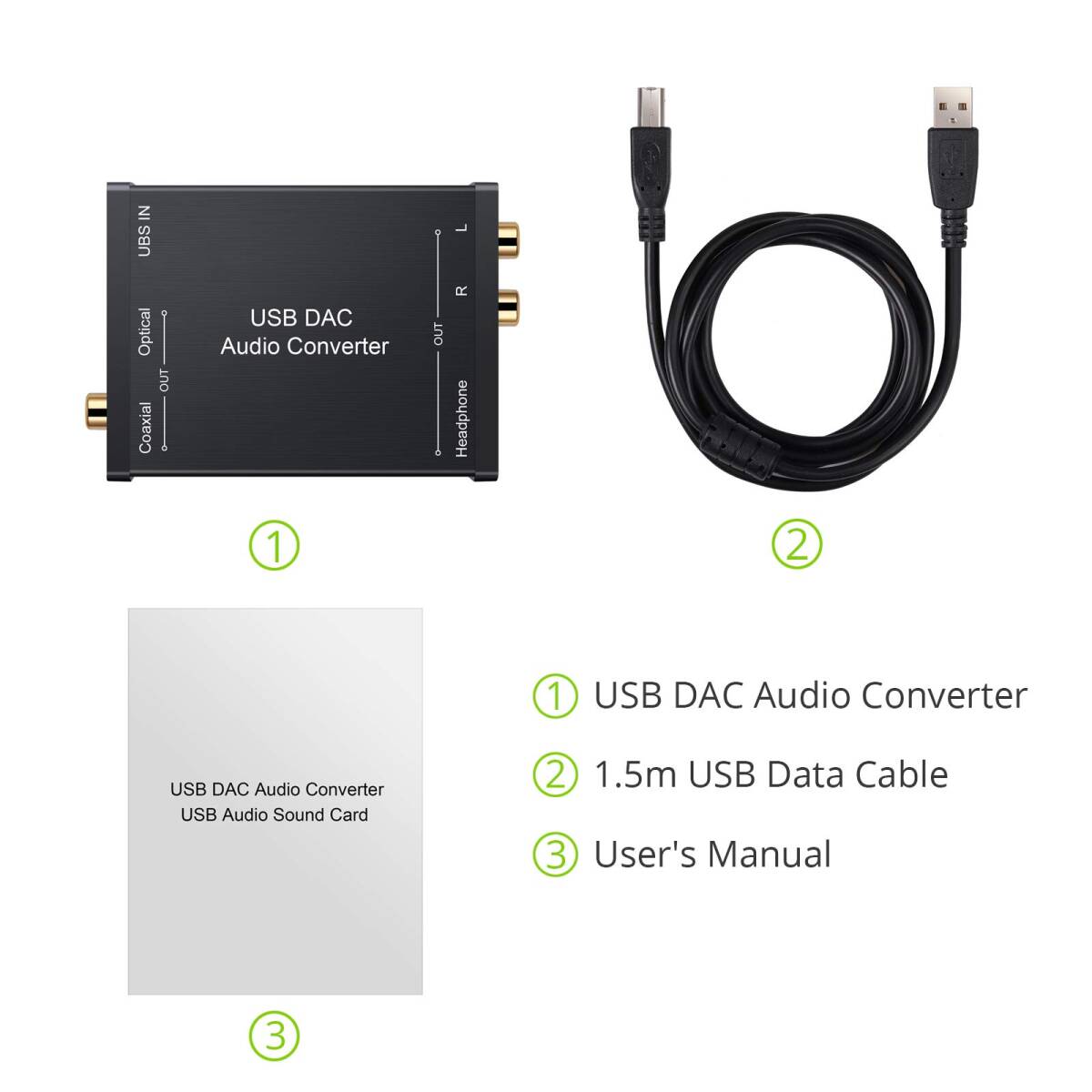 光 同軸 RCA USB入力 3.5ｍｍヘッドフォン出力 USBサウンドカード USBケーブル付属 音声変換機 Windows X_画像2