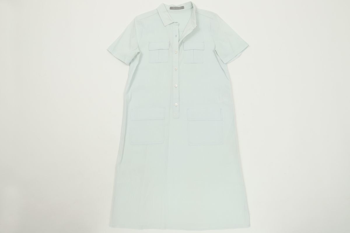 中古品★ theory luxe セオリーリュクス ★前ボタン半袖麻ワンピース 38 サイズM【03-4205501】ライトブルー薄水色【本物保証】_画像1