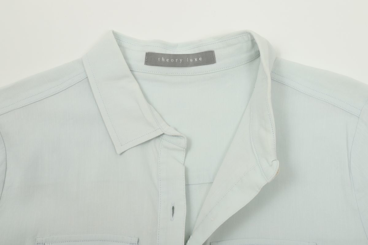 中古品★ theory luxe セオリーリュクス ★前ボタン半袖麻ワンピース 38 サイズM【03-4205501】ライトブルー薄水色【本物保証】_画像4