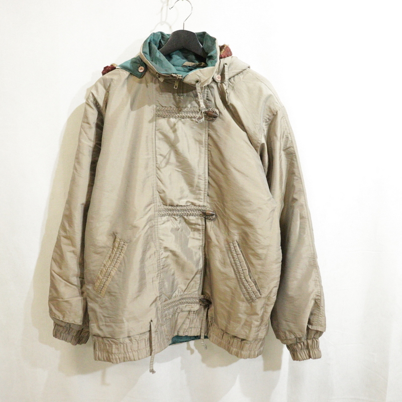 C880 80sビンテージ HUNTCLUB シャイニー フーディー 中綿ジャケット■1980年代製 表記Mサイズ ブラウン アメカジ ストリート 古着卸 90s_画像1