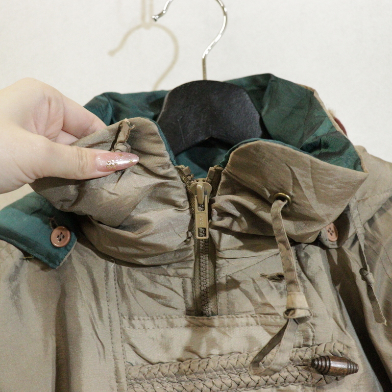 C880 80sビンテージ HUNTCLUB シャイニー フーディー 中綿ジャケット■1980年代製 表記Mサイズ ブラウン アメカジ ストリート 古着卸 90s_画像6