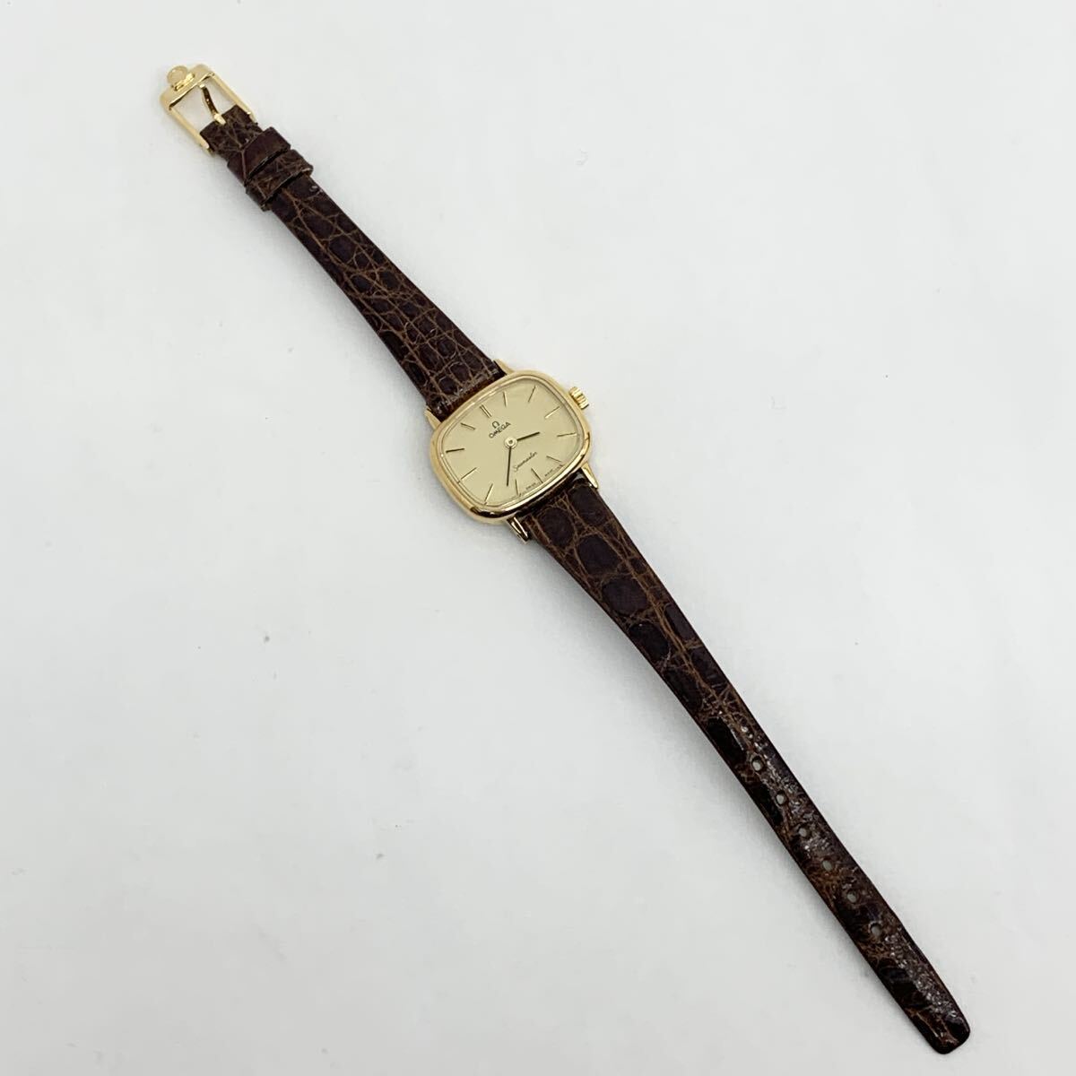 1円~! オメガ OMEGA シーマスター Seamaster 腕時計 スクエア ゴールド 文字盤 TVスクリーン 純正 ベルト 尾錠 手巻_画像9