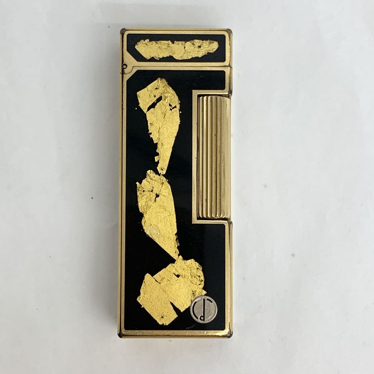 1円~! ダンヒル Dunhill ライター 金箔 ブラック 黒 ケース付き 着火未確認 _画像3
