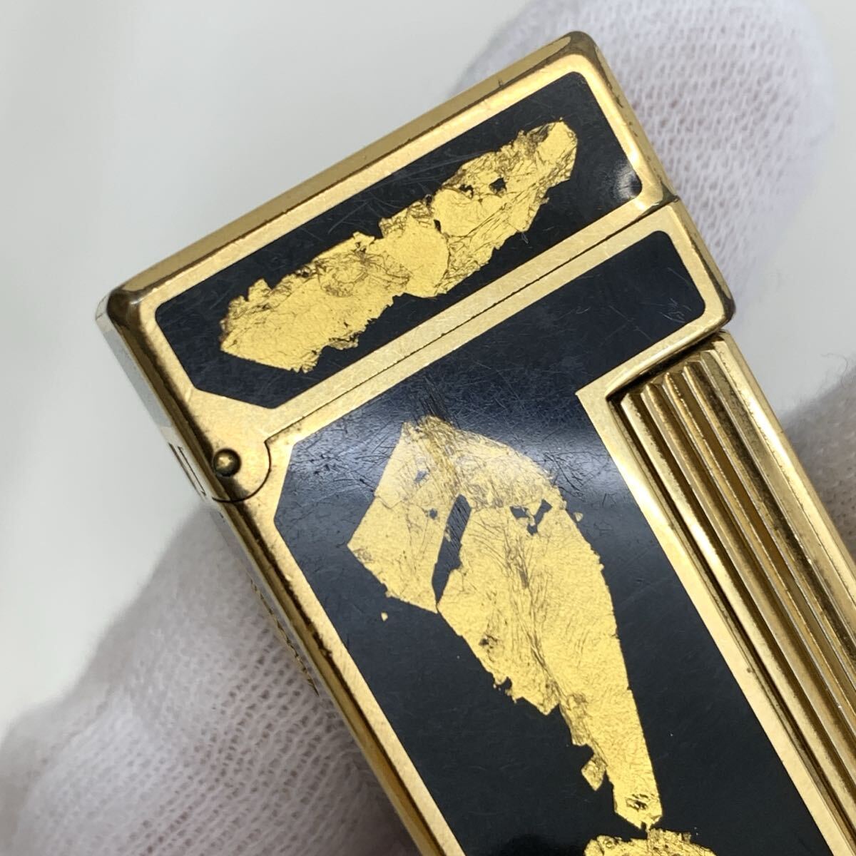 1円~! ダンヒル Dunhill ライター 金箔 ブラック 黒 ケース付き 着火未確認 _画像5