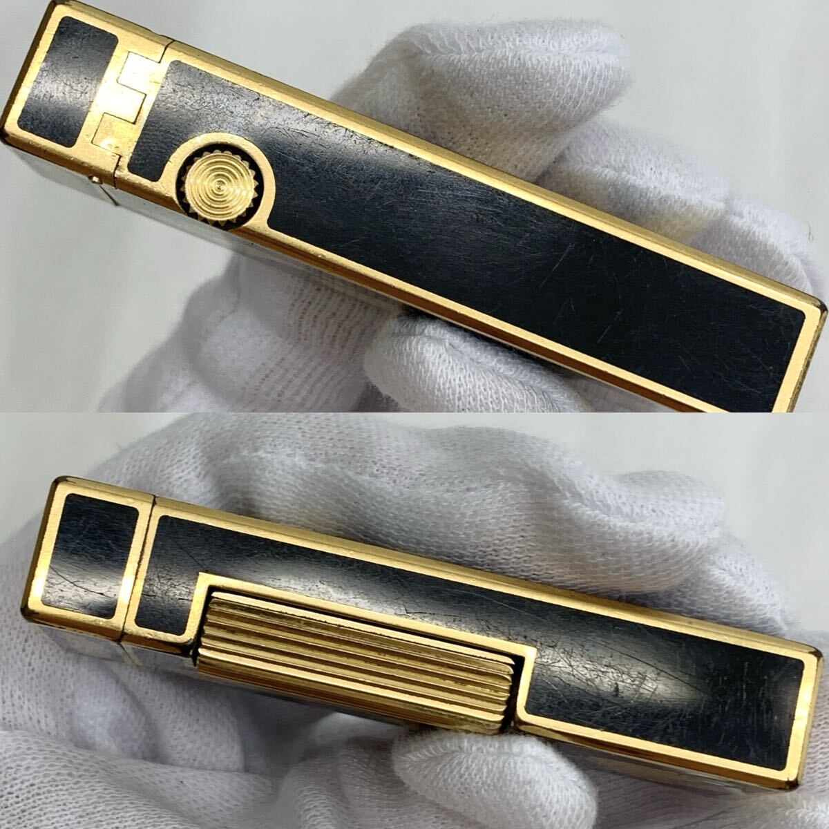 1円~! ダンヒル Dunhill ライター 金箔 ブラック 黒 ケース付き 着火未確認 _画像8