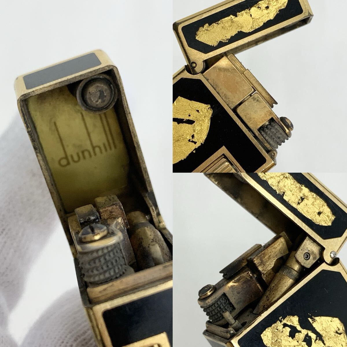 1円~! ダンヒル Dunhill ライター 金箔 ブラック 黒 ケース付き 着火未確認 _画像9