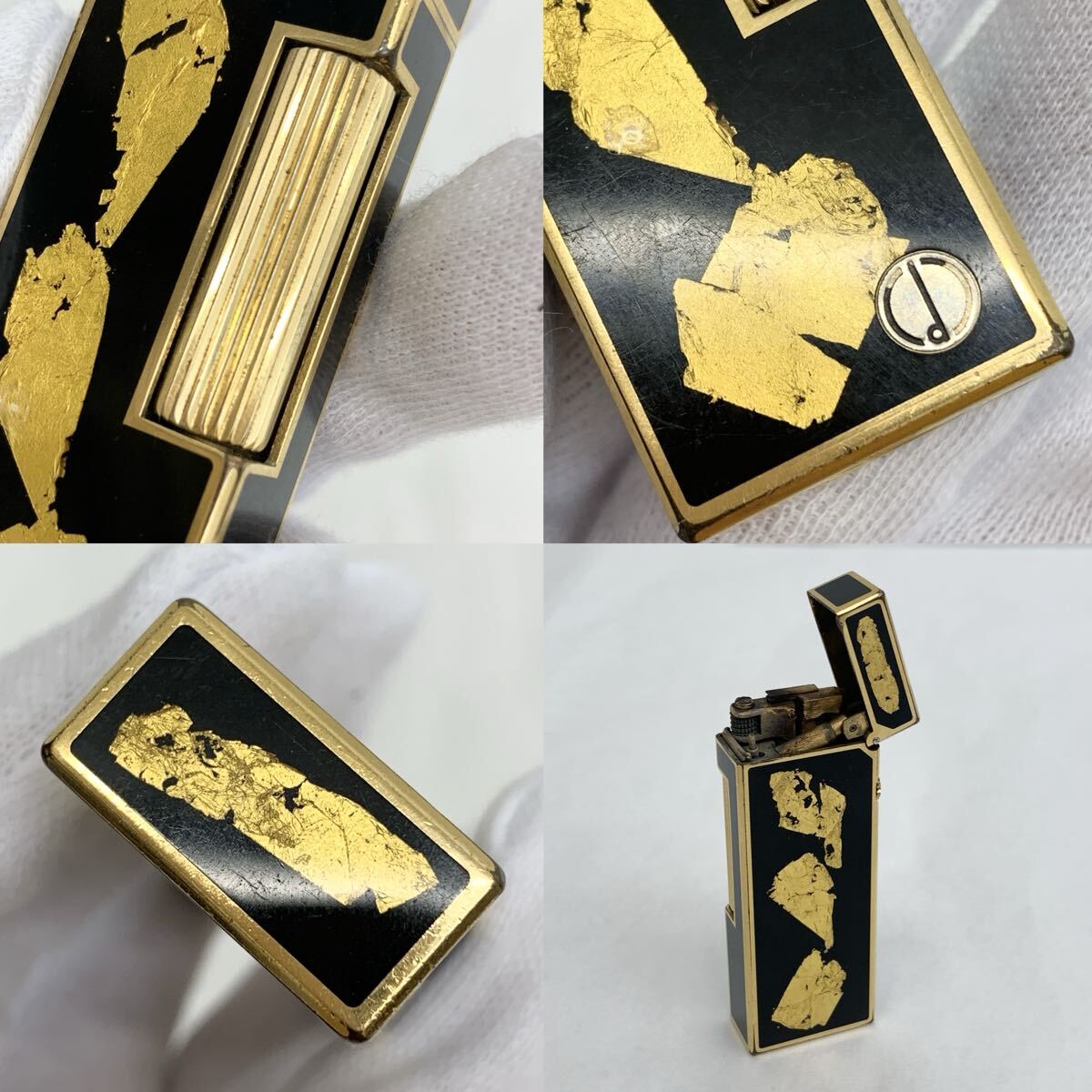 1円~! ダンヒル Dunhill ライター 金箔 ブラック 黒 ケース付き 着火未確認 _画像10