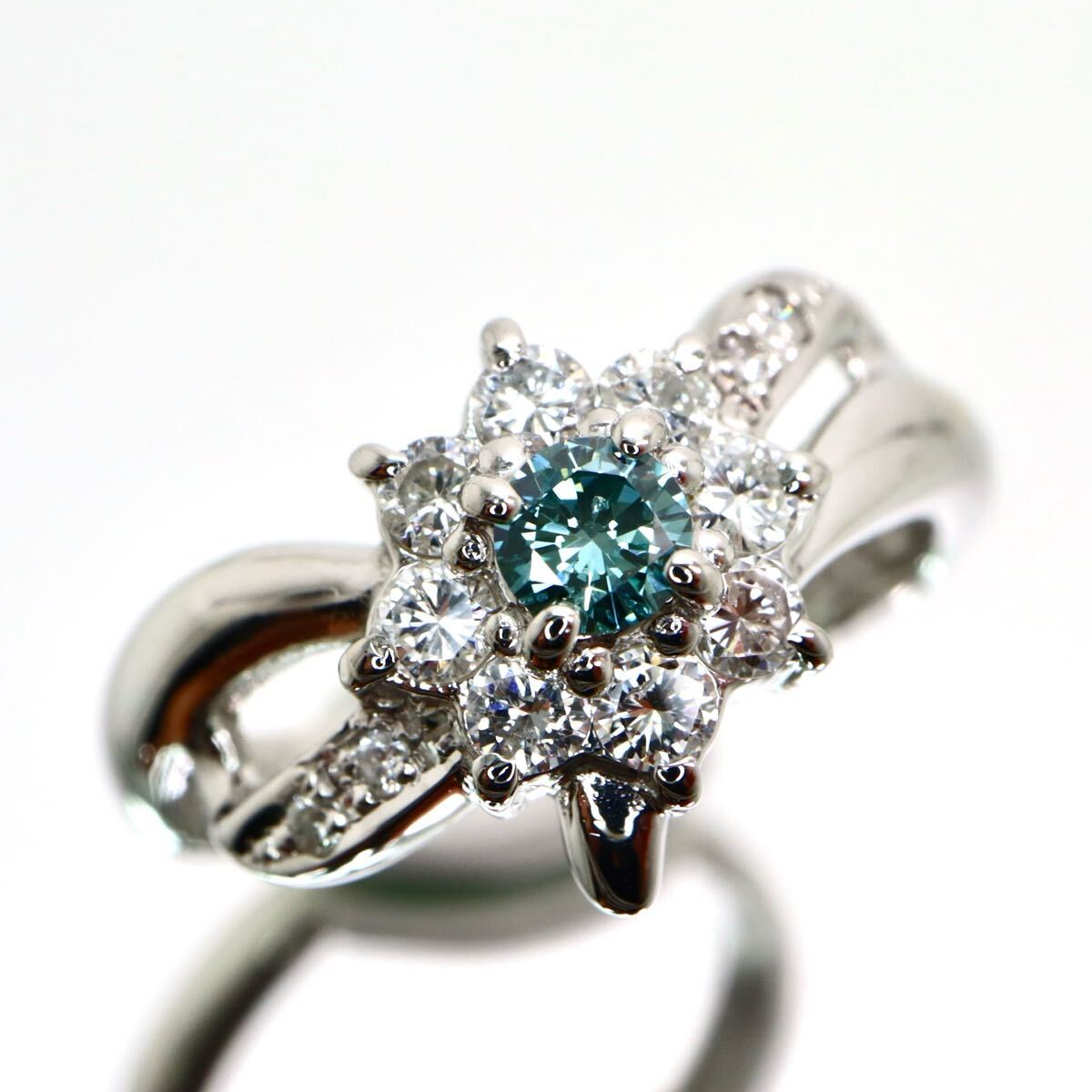 【売り切り】Pt900!!0.50ct!!■天然ダイヤモンドリング■N 約4.4g 約11号 #11 color diamond 指輪 ring ブルー ジュエリー ED4/ED6 U752_画像1