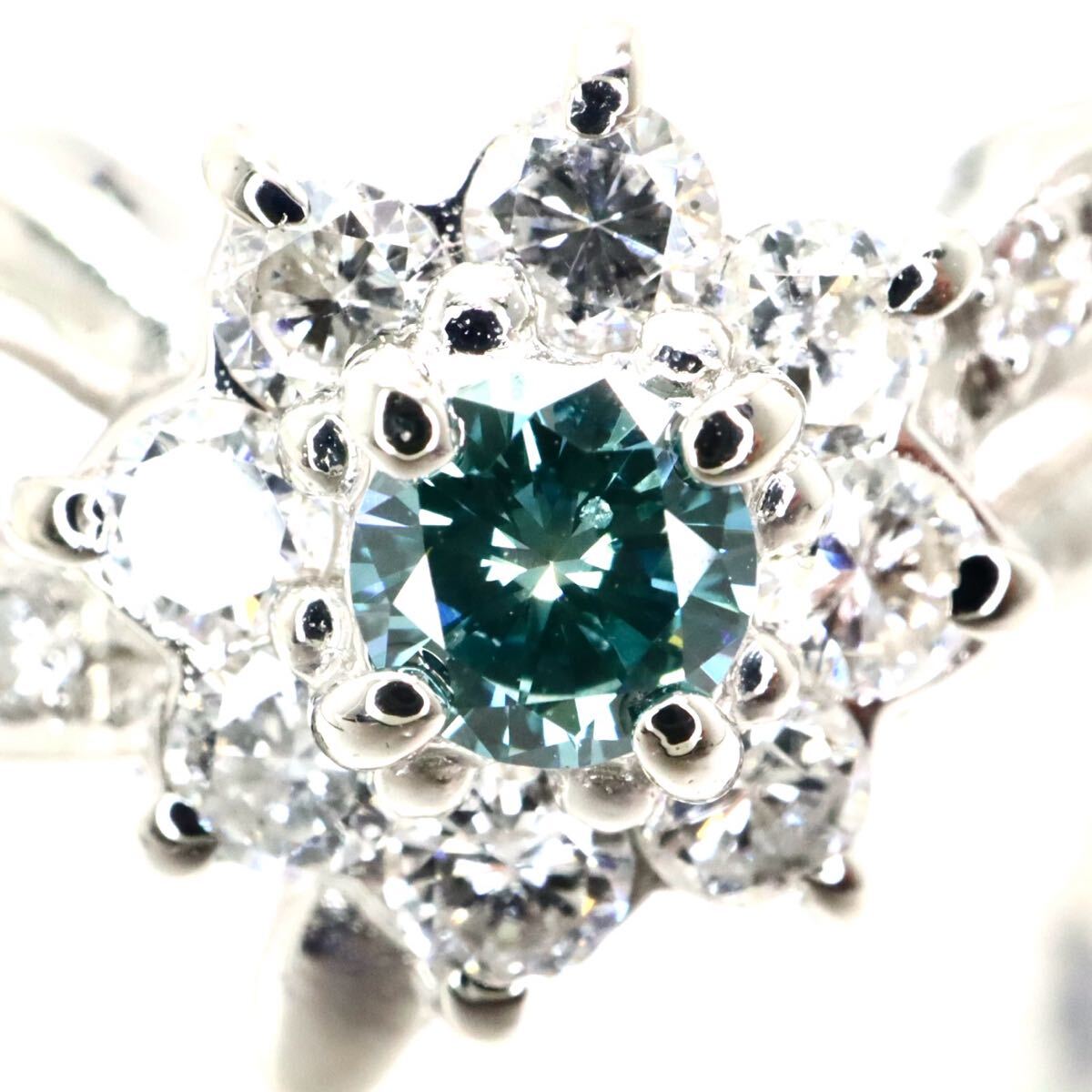 【売り切り】Pt900!!0.50ct!!■天然ダイヤモンドリング■N 約4.4g 約11号 #11 color diamond 指輪 ring ブルー ジュエリー ED4/ED6 U752_画像3