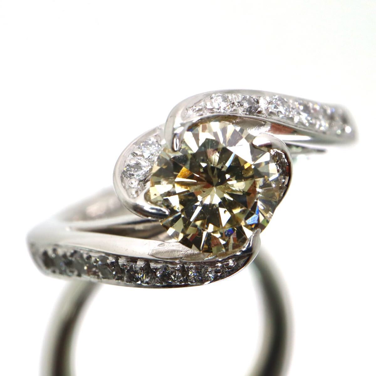 【売り切り】Pt900!!0.20/0.870ct!!■天然ダイヤモンドリング■N 約7.3g 約8号 #8 diamond 指輪 ring ジュエリー ブラウン系 EG2/ U757◎_画像1