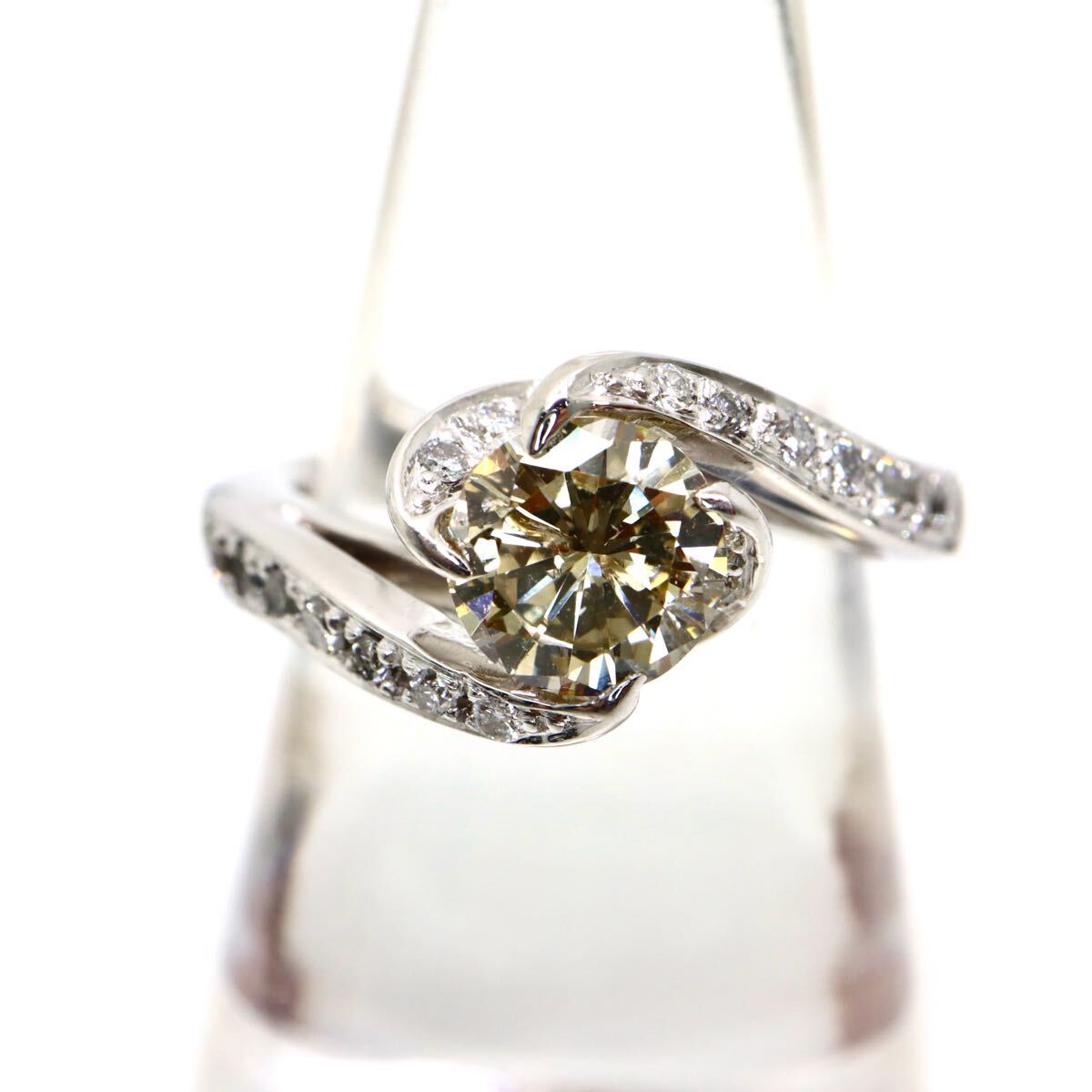 【売り切り】Pt900!!0.20/0.870ct!!■天然ダイヤモンドリング■N 約7.3g 約8号 #8 diamond 指輪 ring ジュエリー ブラウン系 EG2/ U757◎_画像3
