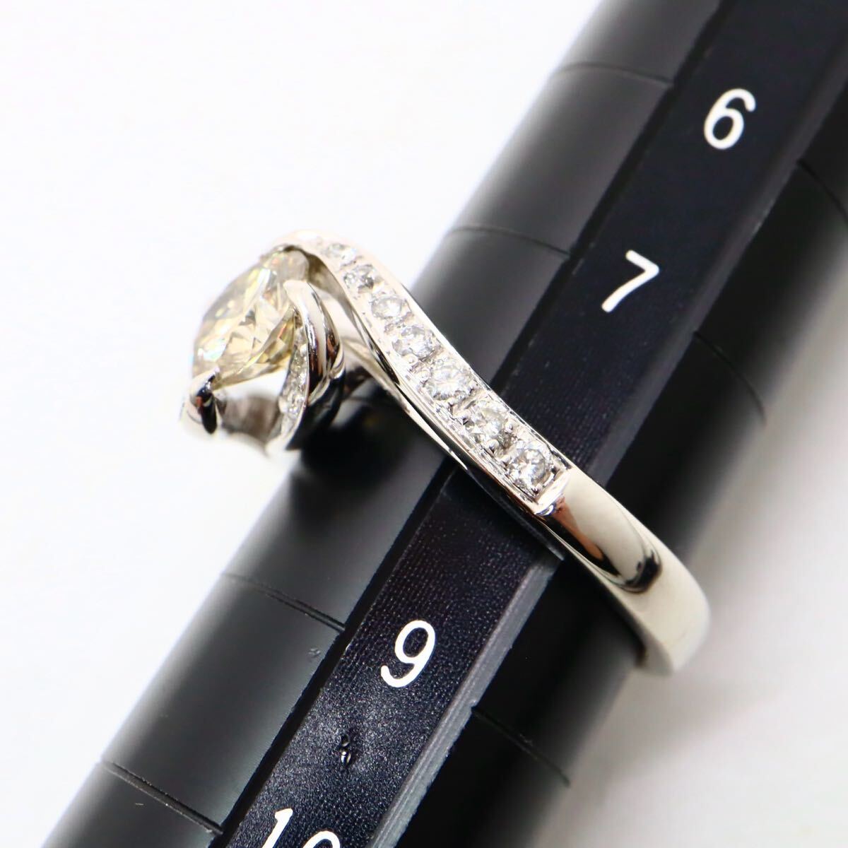 【売り切り】Pt900!!0.20/0.870ct!!■天然ダイヤモンドリング■N 約7.3g 約8号 #8 diamond 指輪 ring ジュエリー ブラウン系 EG2/ U757◎_画像7