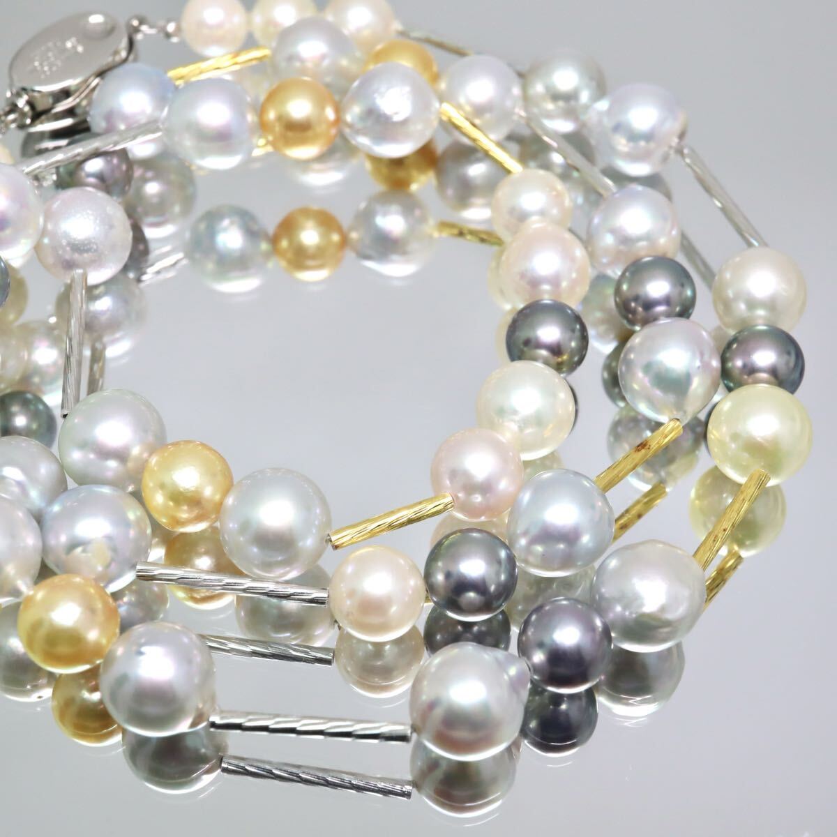 テリ良!!約6.5-8.5mm珠■アコヤ本真珠ネックレス■N 約37.7g 約56.0cm pearl パール jewelry ジュエリー マルチカラー DB0/EA5 U764_画像1