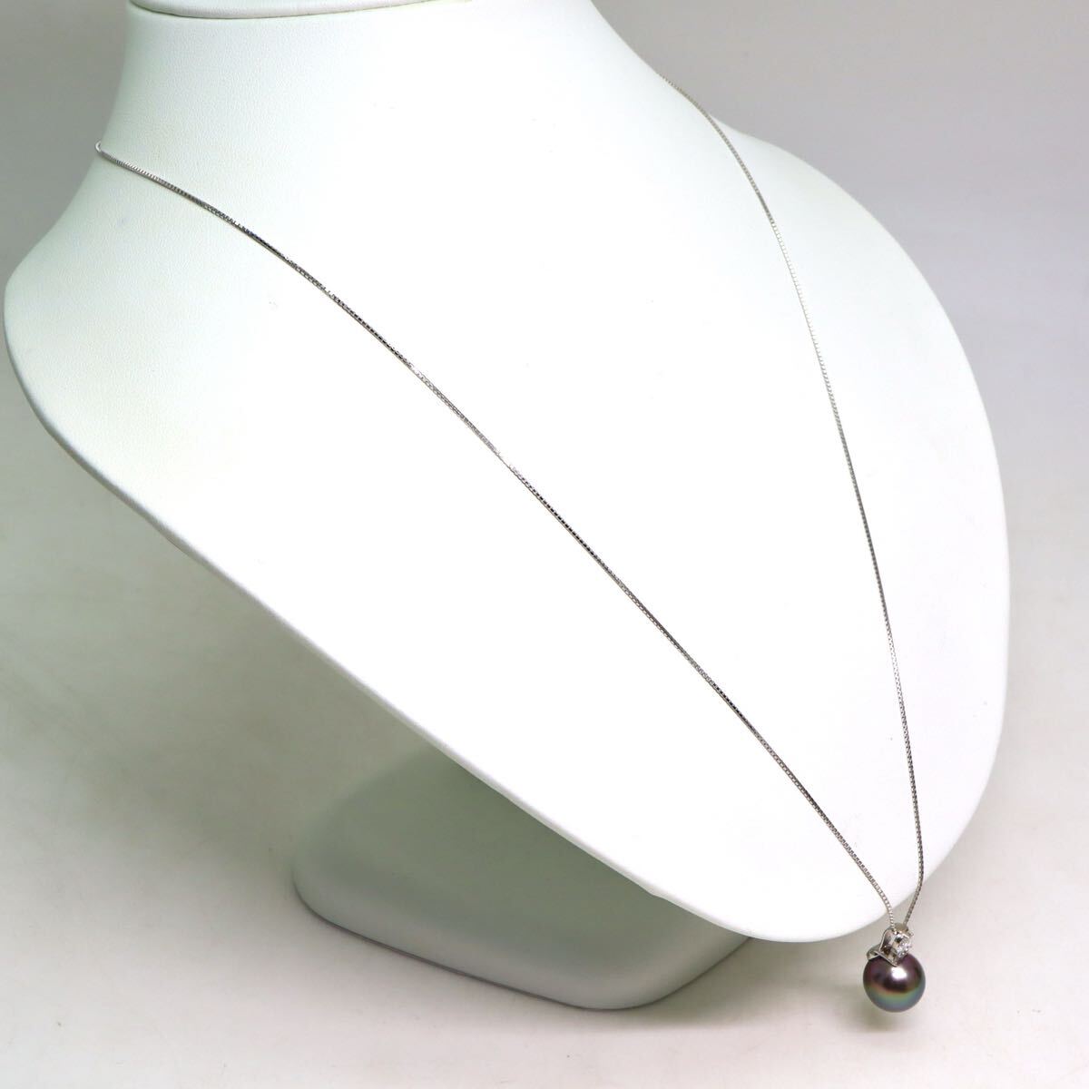 K18WG/Pt900!!約11.8mm珠■南洋黒蝶真珠/天然ダイヤモンドネックレス■N 約6.3g 約64.0cm diamond pearl パール ジュエリー EE5/EF0 U773_画像4