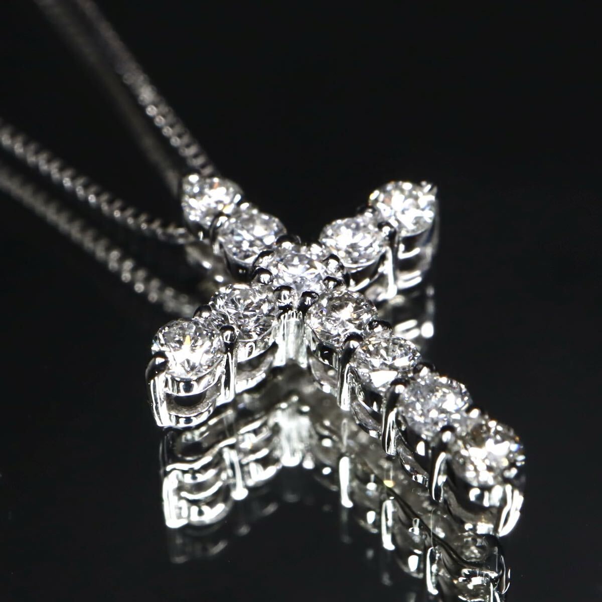 K18WG!!0.30ct!!■クロスモチーフ天然ダイヤモンドネックレス■D 約1.8g 約44.0cm diamond necklace ペンダント ジュエリー EC3/ U950_画像1