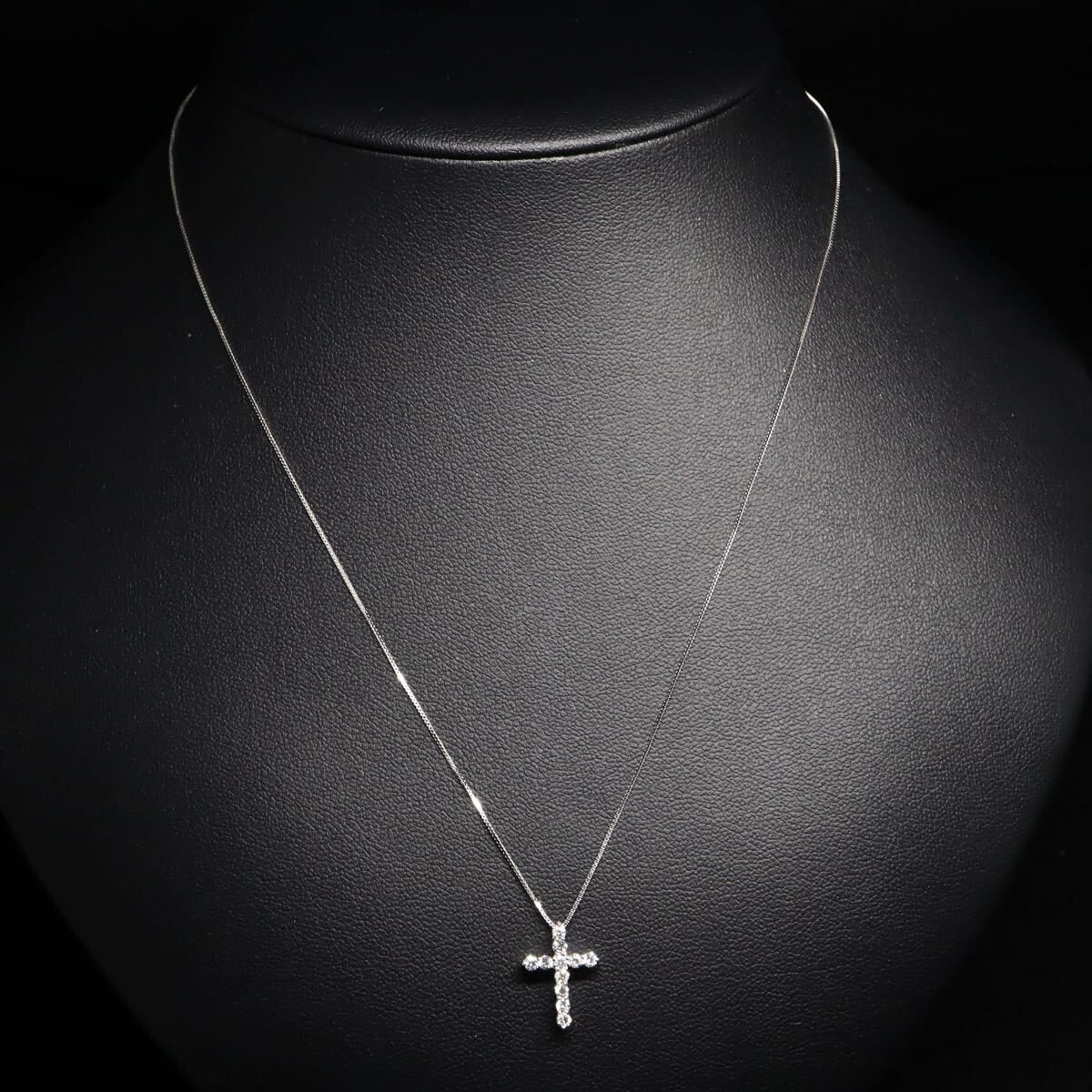 K18WG!!0.30ct!!■クロスモチーフ天然ダイヤモンドネックレス■D 約1.8g 約44.0cm diamond necklace ペンダント ジュエリー EC3/ U950_画像2