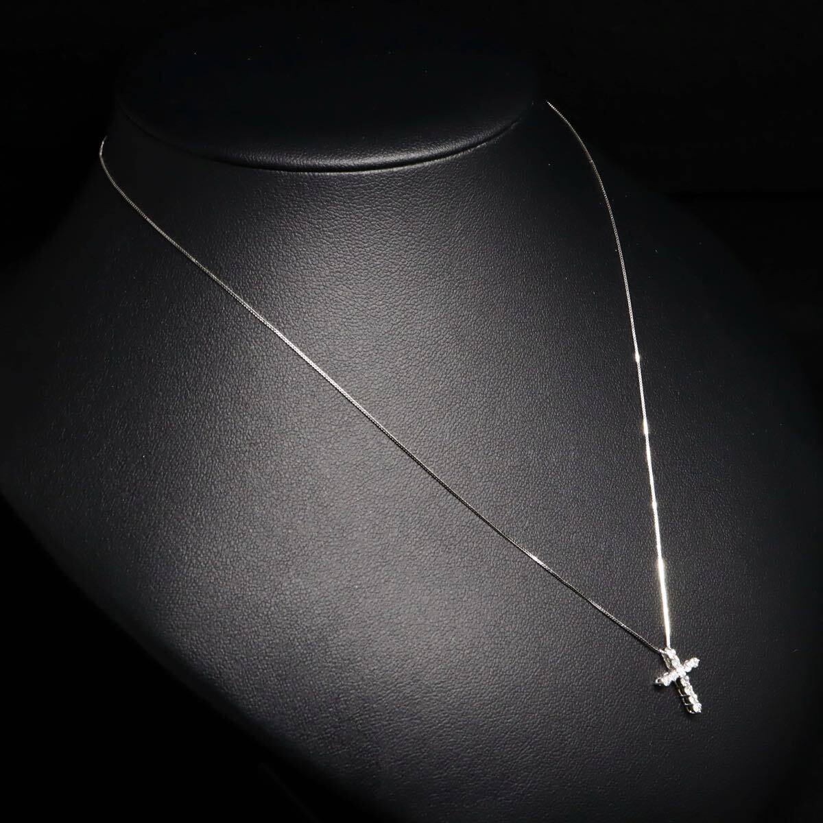 K18WG!!0.30ct!!■クロスモチーフ天然ダイヤモンドネックレス■D 約1.8g 約44.0cm diamond necklace ペンダント ジュエリー EC3/ U950_画像3
