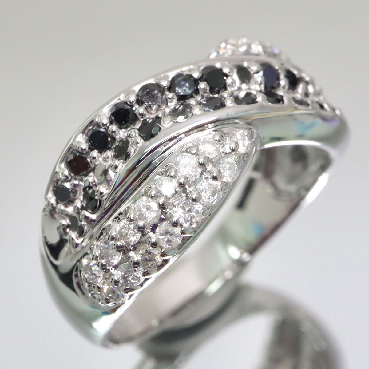 K14WG!!1.00ct!!■天然ブラックダイヤモンド/天然ダイヤモンドリング■D 約4.3g 約14号 #14 black diamond 指輪 ring EE5/EE6 U966_画像1