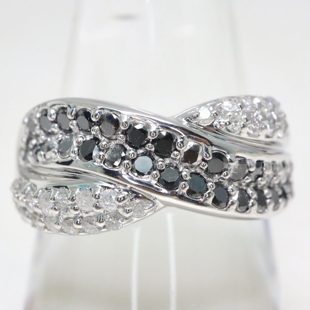 K14WG!!1.00ct!!■天然ブラックダイヤモンド/天然ダイヤモンドリング■D 約4.3g 約14号 #14 black diamond 指輪 ring EE5/EE6 U966_画像2