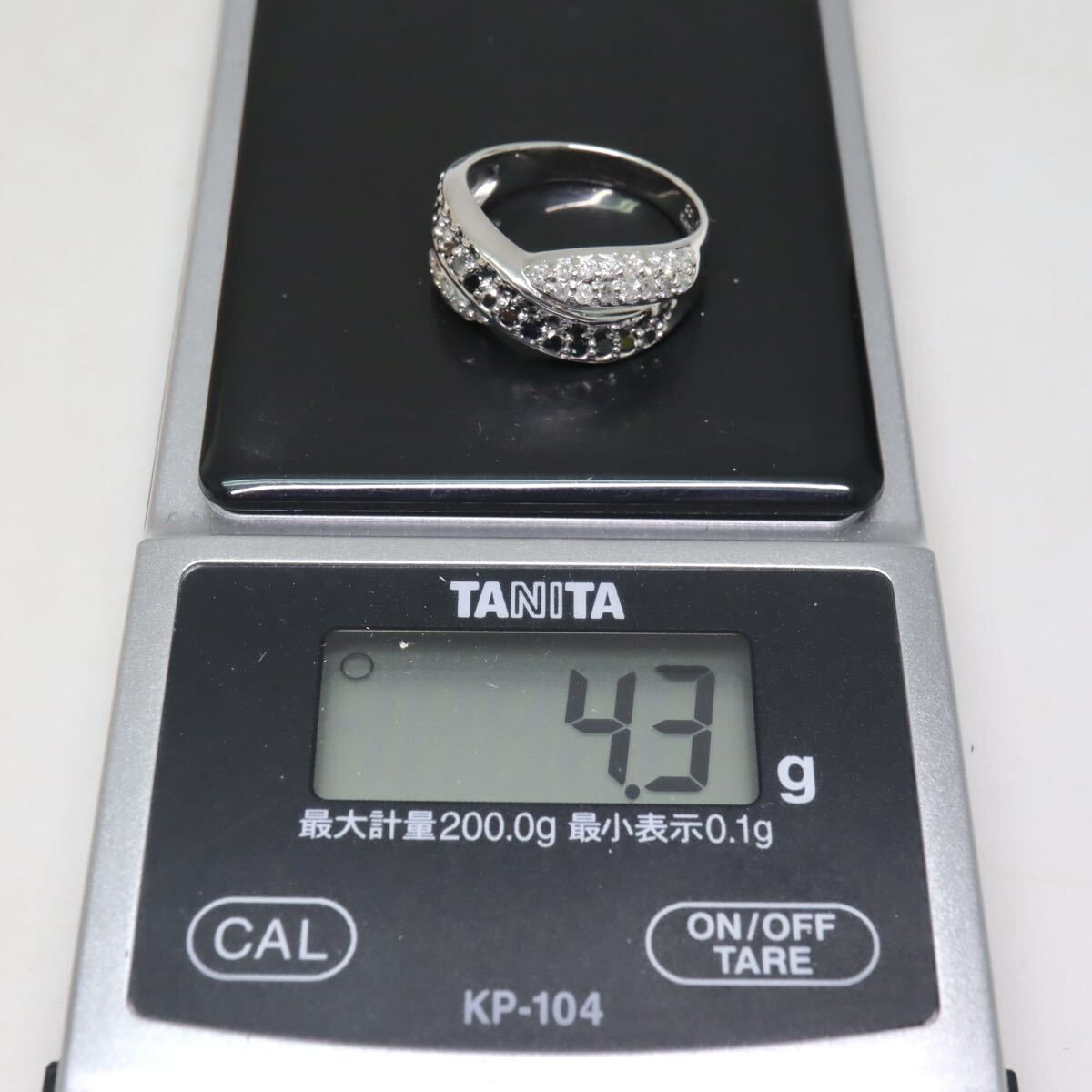 K14WG!!1.00ct!!■天然ブラックダイヤモンド/天然ダイヤモンドリング■D 約4.3g 約14号 #14 black diamond 指輪 ring EE5/EE6 U966_画像9