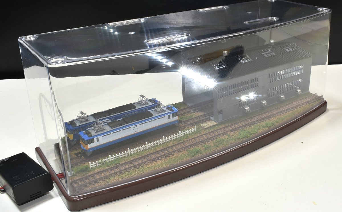 【SAZAN】鉄道ジオラマ展示台ケース付き 電車庫&ヤード照明付き3線路(他の商品と同梱不可)※33x12cm★66_画像4